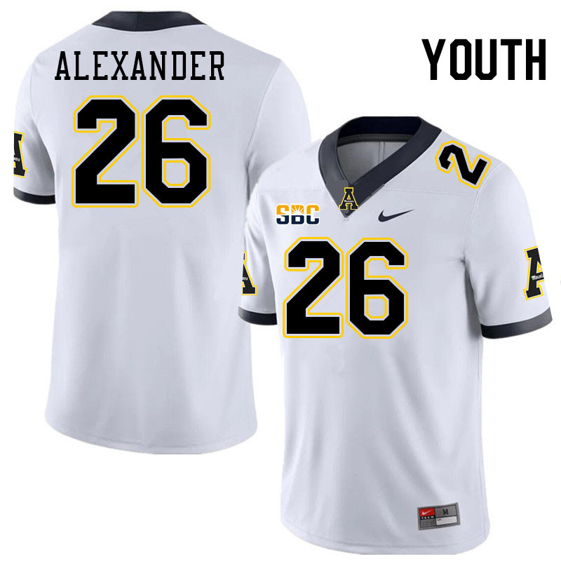 Youth #26 Khamani Alexander Appalachian State Mountaineers College Football Jerseys Stitched-White